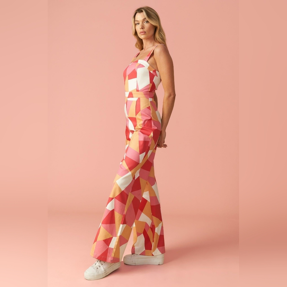 Flying Tomato Stating The Obvious Twill Pink Orange Wide Leg Jumpsuit Size Small - Picture 2 of 14